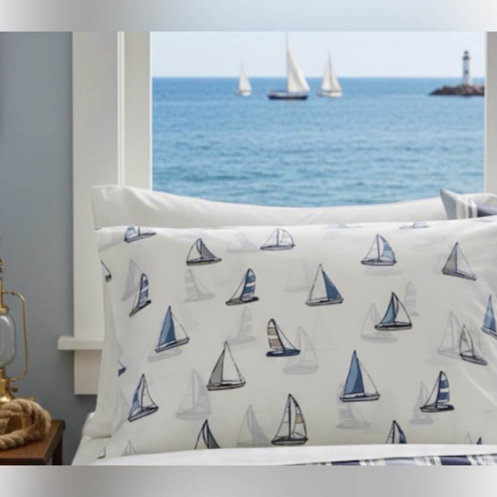 LL Bean Sailboat Patterned King Size Pillowcase
